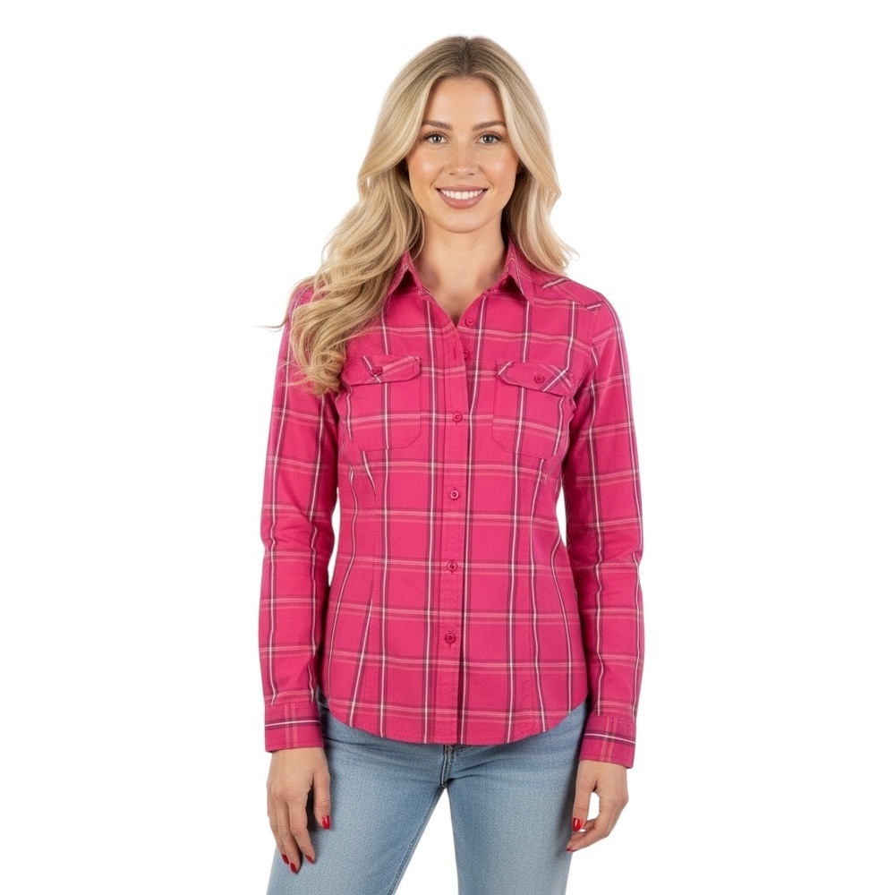 ARC’TERYX PINK BUTTON DOWN SHIRT PLAID BUTTON DOWN SHIRT COTTON TOP SIZE MEDIUM